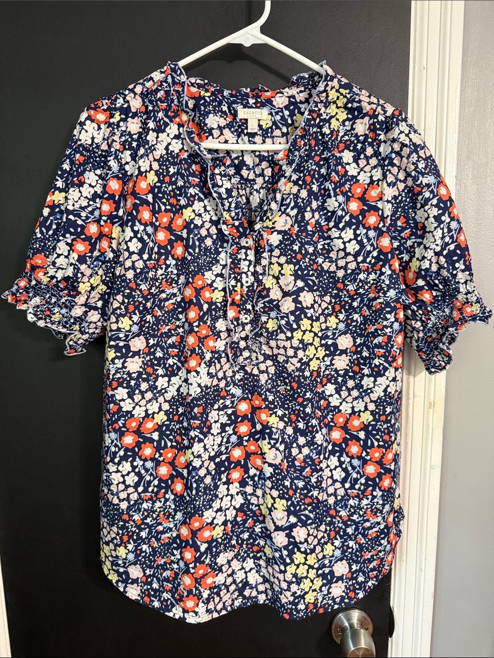 Talbots Floral Ruffle Cotton Blouse Size: L